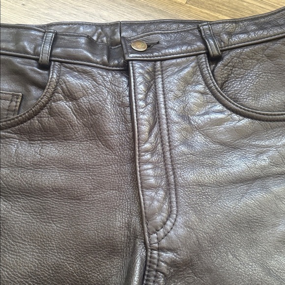 Bod & Christensen | Vintage 100% Leather Black Wide Leg Leather Pants Size S/M - Picture 5 of 12